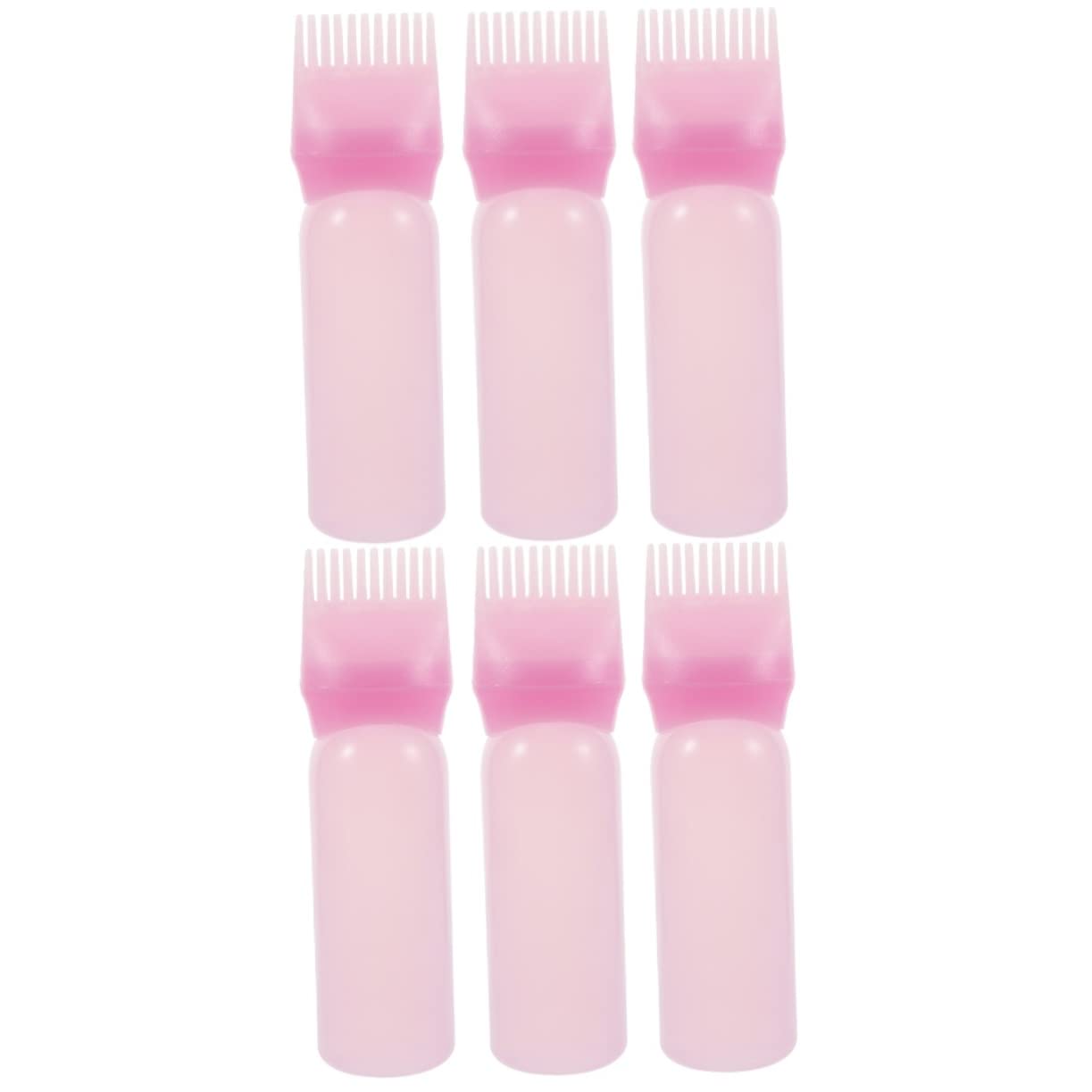 Lurrose Pack of 6 Medicine Bottle Oil Applicator Bottle for Hair Oil Pink Plastic Medicine Comb Scalp Root Comb Applicator Bottle for Hair Oil