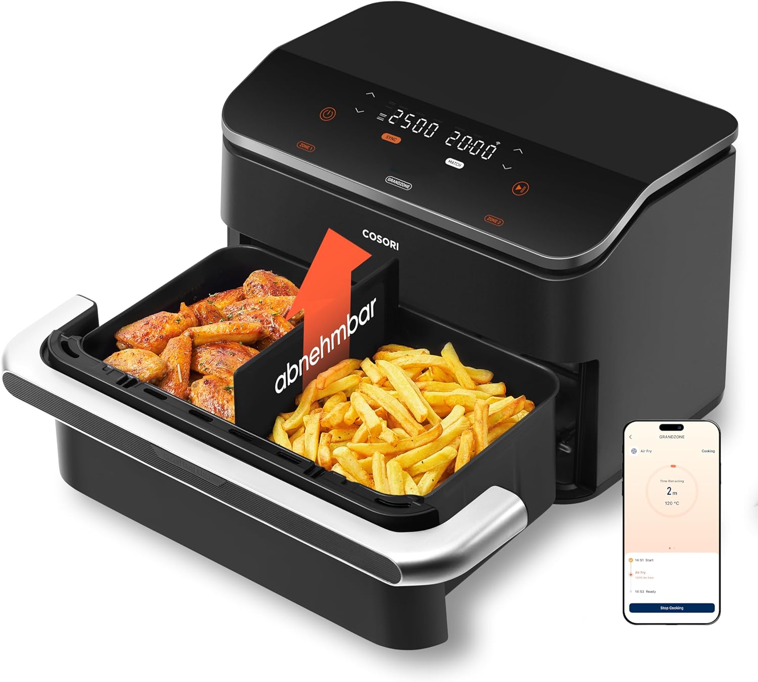 COSORI Dual Blaze TwinFry 10L Air Fryer with 4 Heating Tubes & Flexible Chambers, Even Heat Distribution, Temperature up to 240°C, Black