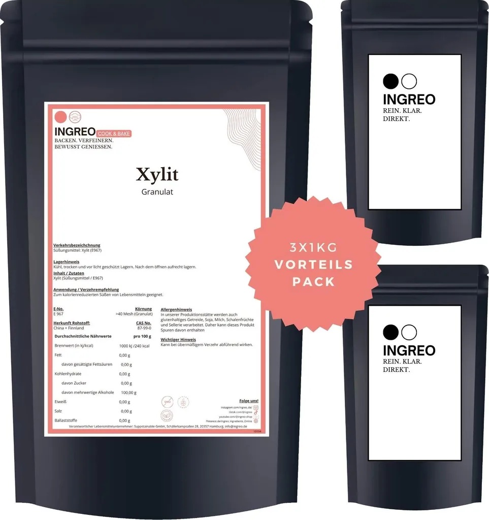 INGREO Cook & Bake Xylitol Granules (<40 Mesh) – 3kg (3X1kg)