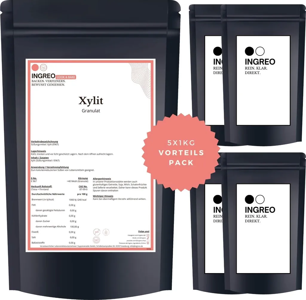 INGREO Cook & Bake Xylitol granules (<40 mesh) – 5kg (5 x 1kg)