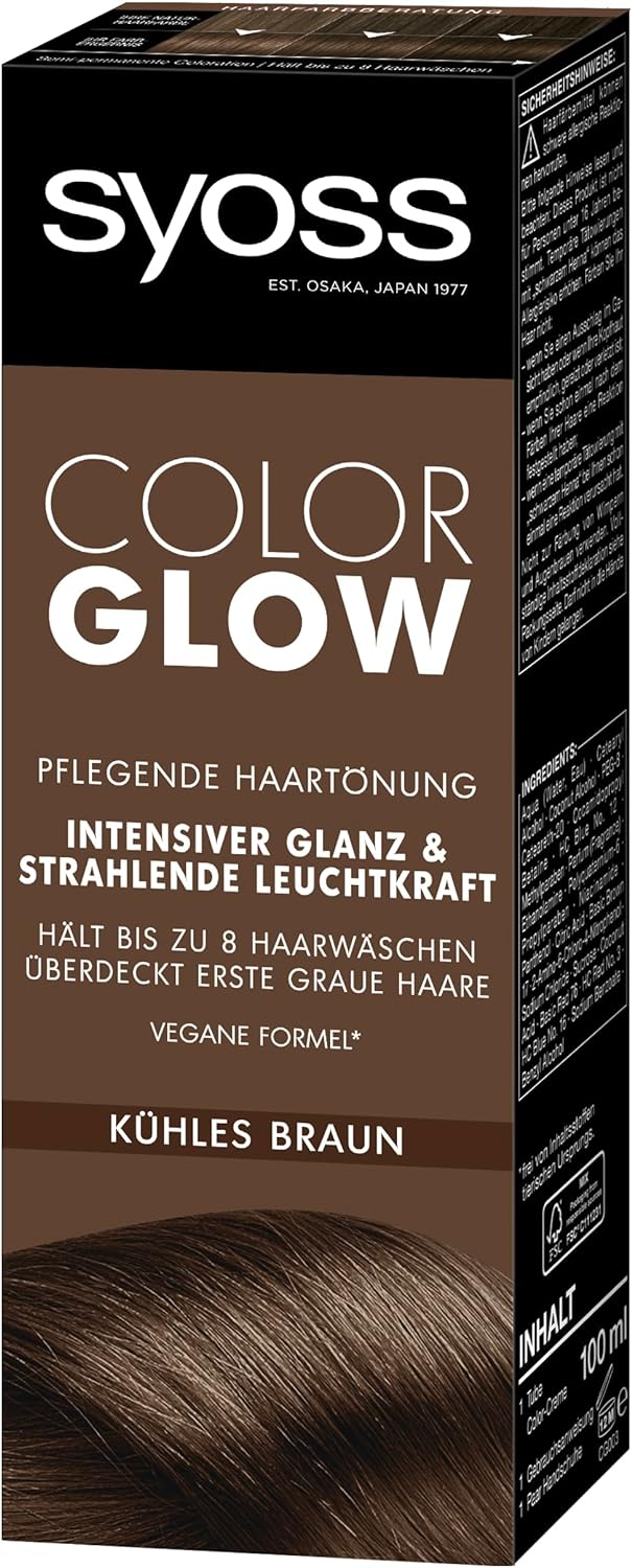 SYOSS Colorglow Nourishing Hair Dye, Deep Brown, Semi-Permanent Colouration Level 1, 2 x 100 ml (Cool Brown)