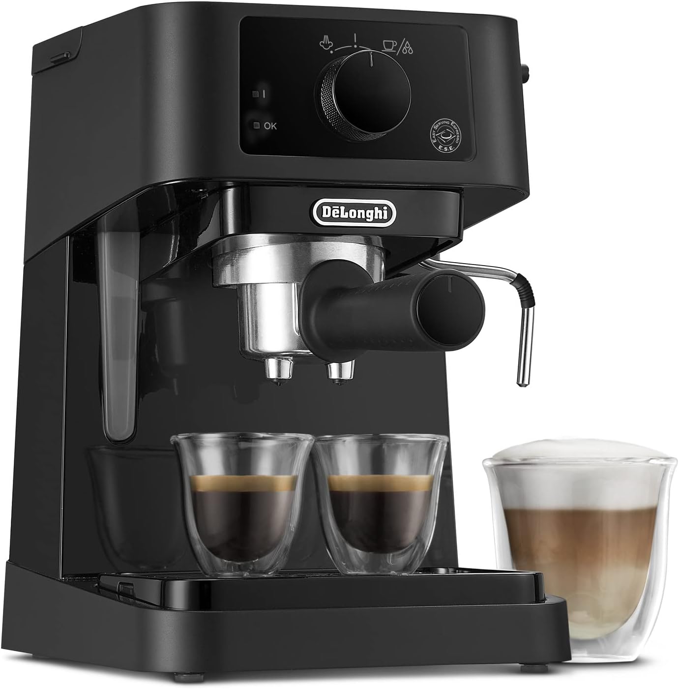 De\'Longhi Stilosa EC 235.BK Traditional Espresso Portafilter Machine, Espresso Machine with Manual Milk Frother, for Espresso Powder, 1 Liter Water Tank, Black, 1100 W