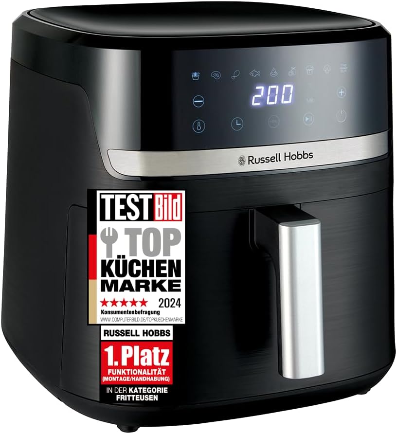 Russell Hobbs SatisFry 27632-56 Hot Air Fryer XXL 8.3 L Compact Housing, Very Quiet, Pizza Diameter 26 cm (9 Programs, Dishwasher Safe, Fryer without Oil, TouchScreen, Grilling, Baking)