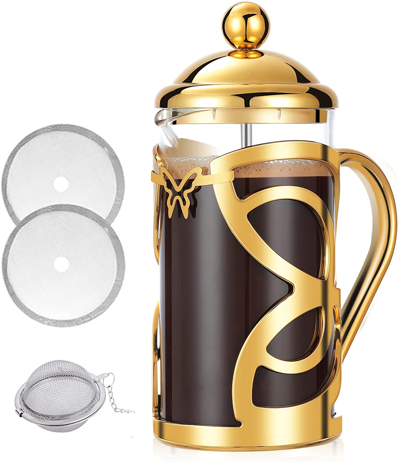 MeelioCafe French Press Coffee Press 0.35 Litres (2 Cups), Heat-Resistant Coffee Press Made of Borosilicate Glass, Small, Coffee Press Small 350 ml, Black
