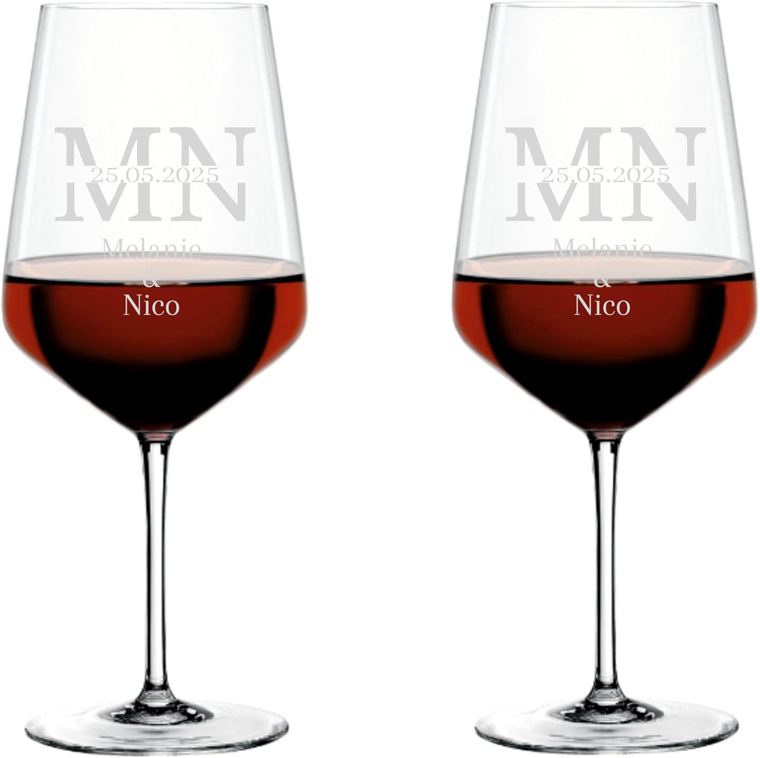 Spiegelau & Nachtmann Style Wine Glass Set of 2 with Engraving for Weddings Personalized with Name and Date / Individual Gift for Bride and Groom for Engagement/Anniversary/Wine Glasses