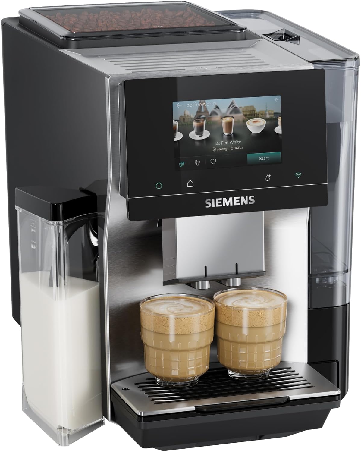 SIEMENS EQ700 iAroma Fully Automatic Coffee Machine, Full Touch Display, Integrated Milk Container, Cup Warmer, Cold Brew and Slow Brew, Home Appliances App, Stainless Steel, Black, TQ727D03