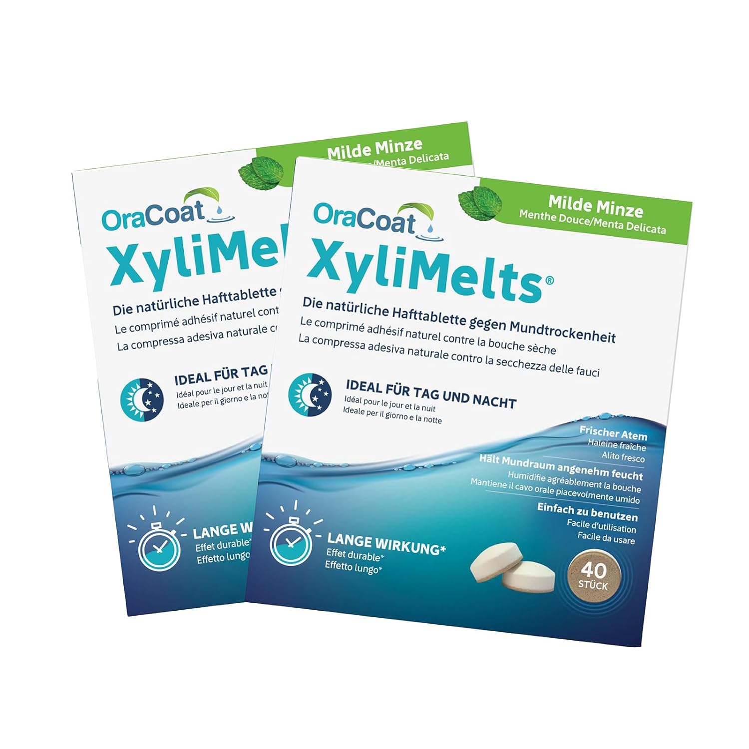 XyliMelts Mild Mint Pack of 80 - Adhesive Tablets Against Night Dryness - Moist Your Mouth During Sleep 4-8 Hours - Subtle Mint Flavor - Against Dry Mouth