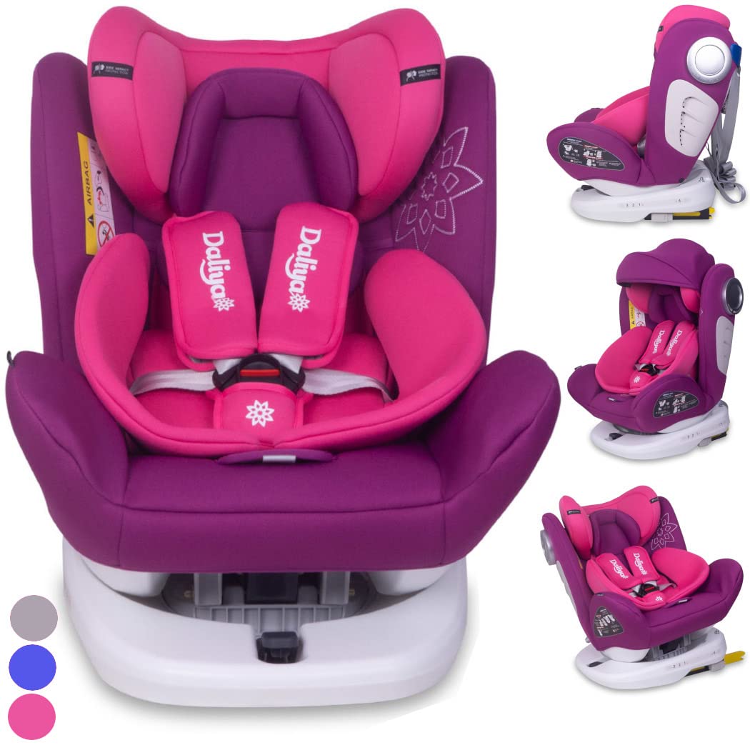 Daliya® Sedion Child Car Seat 0-36 kg 360° Grey with Child Seat Size 0+1+2+3 Isofix Fix Top Tether 5-Point Safety Belt Includes Sun Canopy 2x Isofix Colour Pink