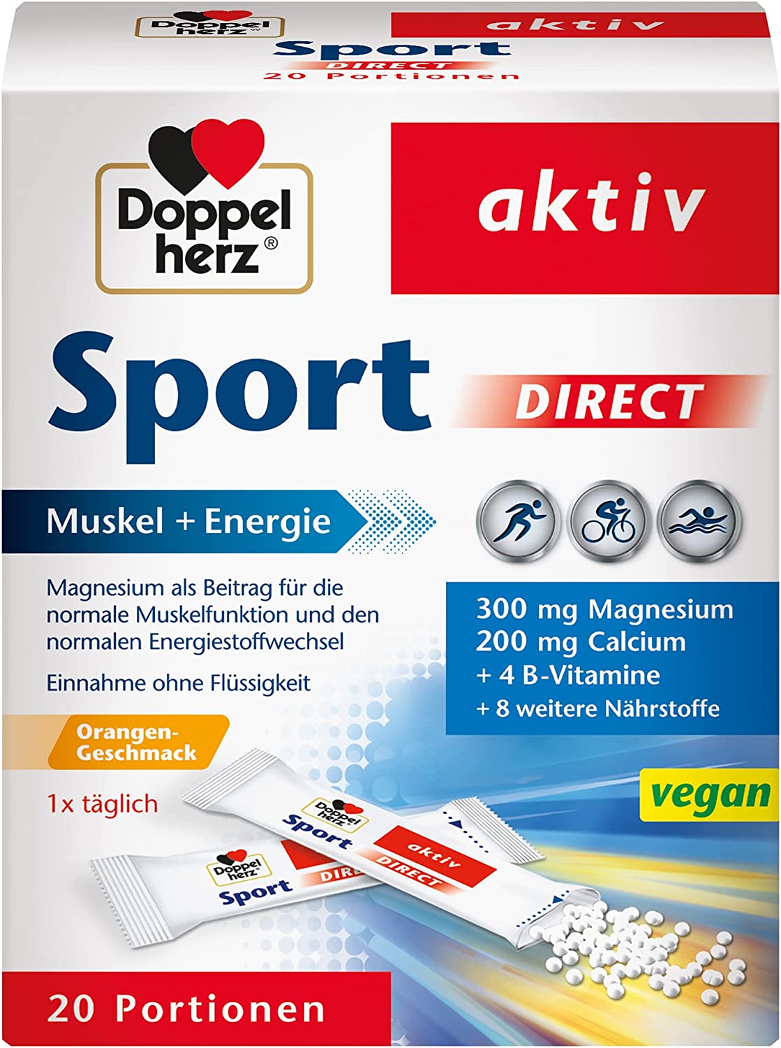 Doppelherz Sport Direct with Orange Flavor - Matched Nutrients for Athletes and Physical Actives, 20 Servings
