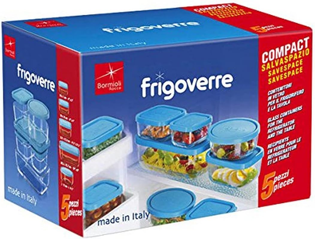 Bormioli Rocco Frigoverre Set of 5 Glass Food Storage Containers Transparent 388840-SK5 Transparent