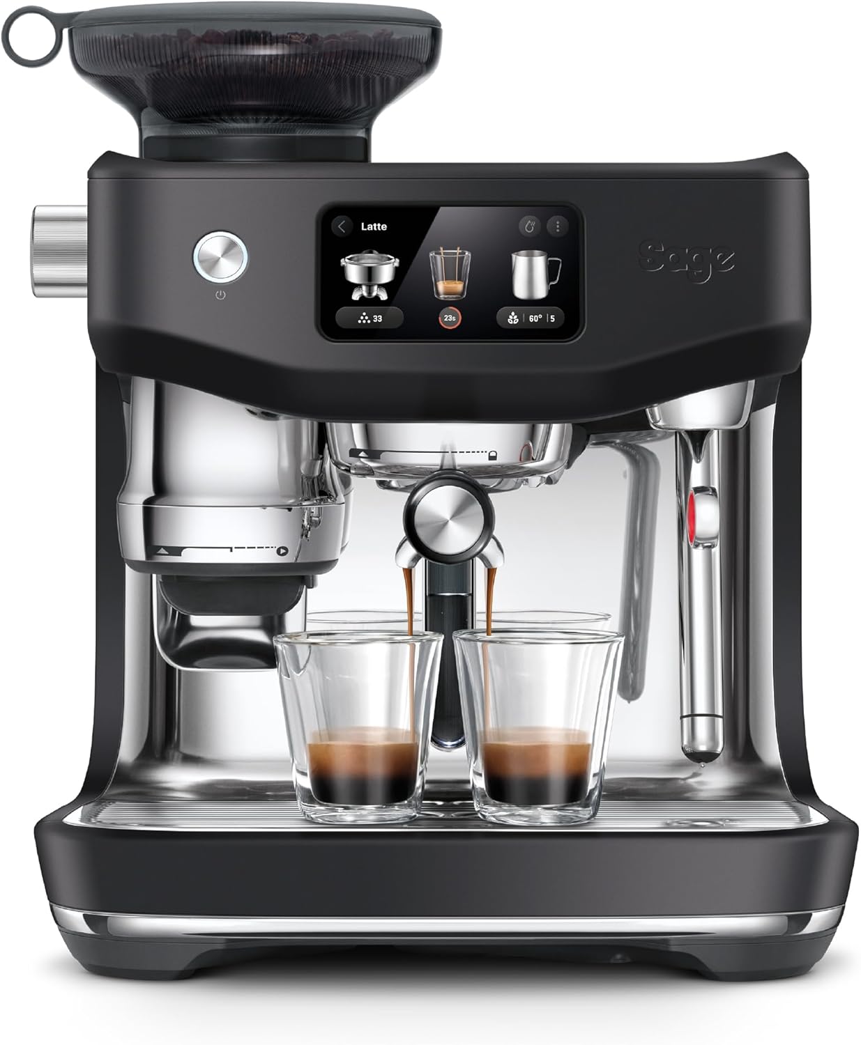 Sage - The Oracle Jet - Portafilter Machine, Espresso Machine with Integrated Grinder - Manual & Automatic Milk Frother - 1600W - 14 Presets, Includes Knock Box - Black Truffle