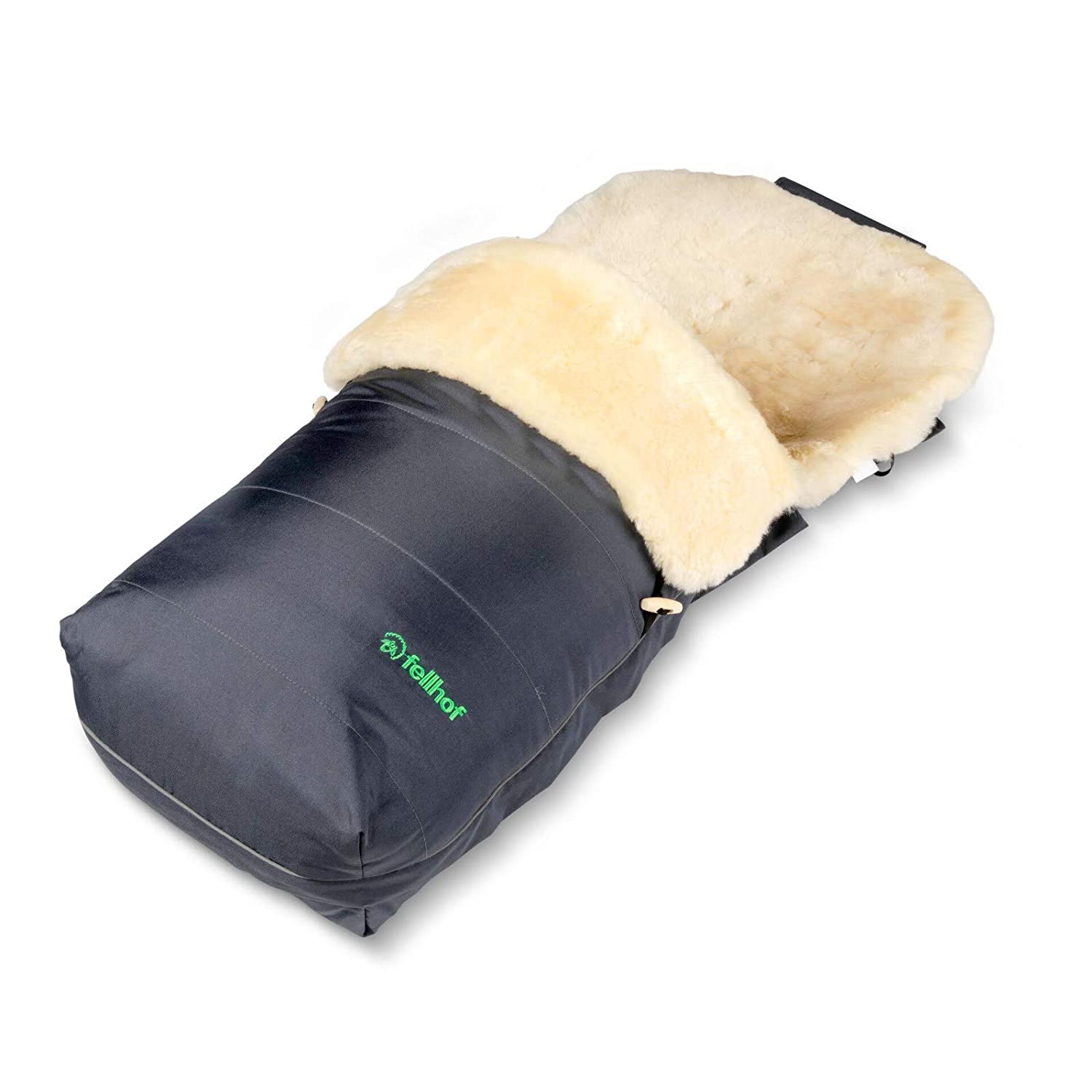Fellhof Garmisch 109401 Lambskin Footmuff Oeko-Tex® Standard 100 Certified, 45 x 97 cm, Wind and Waterproof, Zip-Off Back, Washable up to 30 °C (Navy)