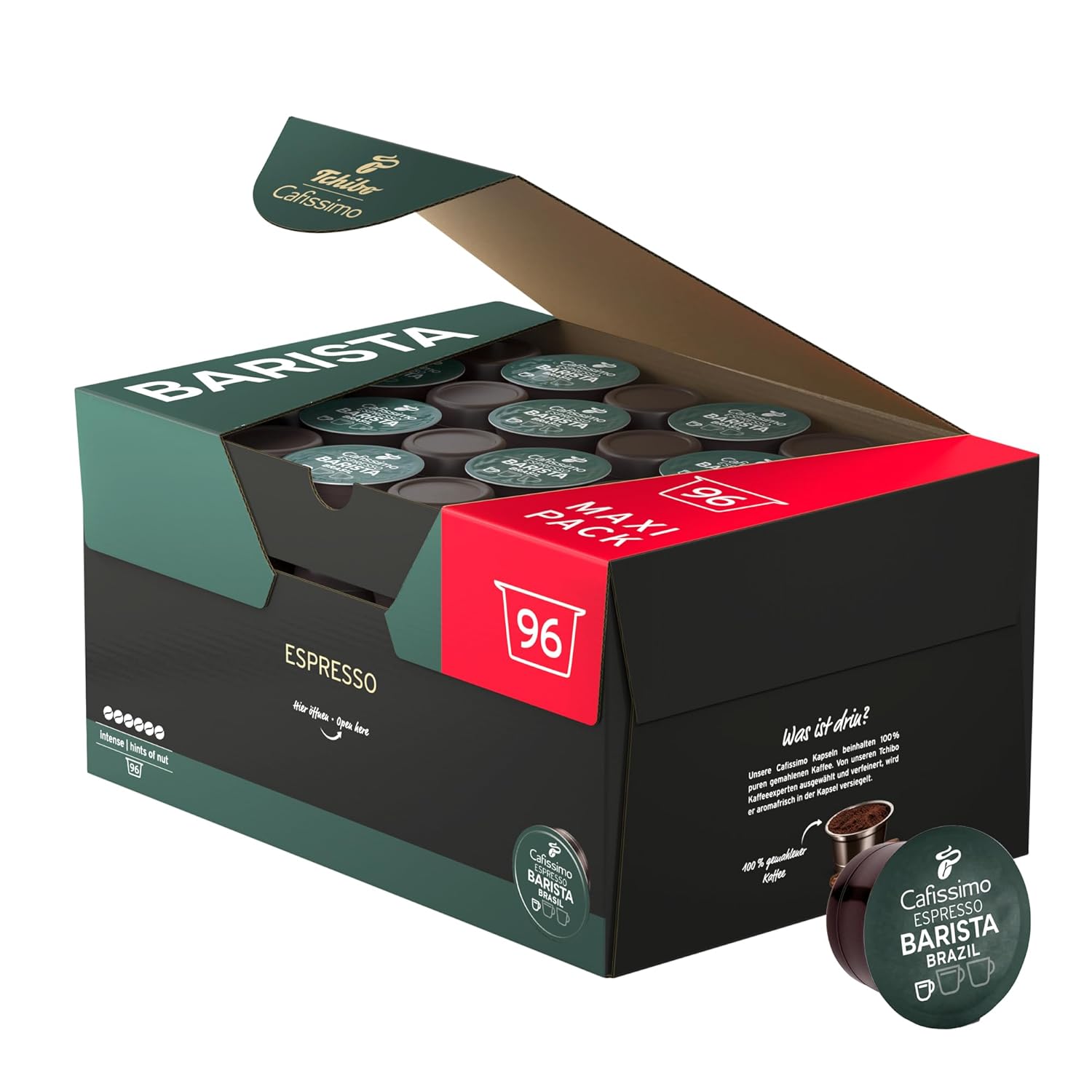 Tchibo Store Tchibo Cafissimo Espresso Brasil Coffee Capsules Storage Box, 96 Pieces (Espresso, Expressive with Nut Note), Sustainable & Fair Trade