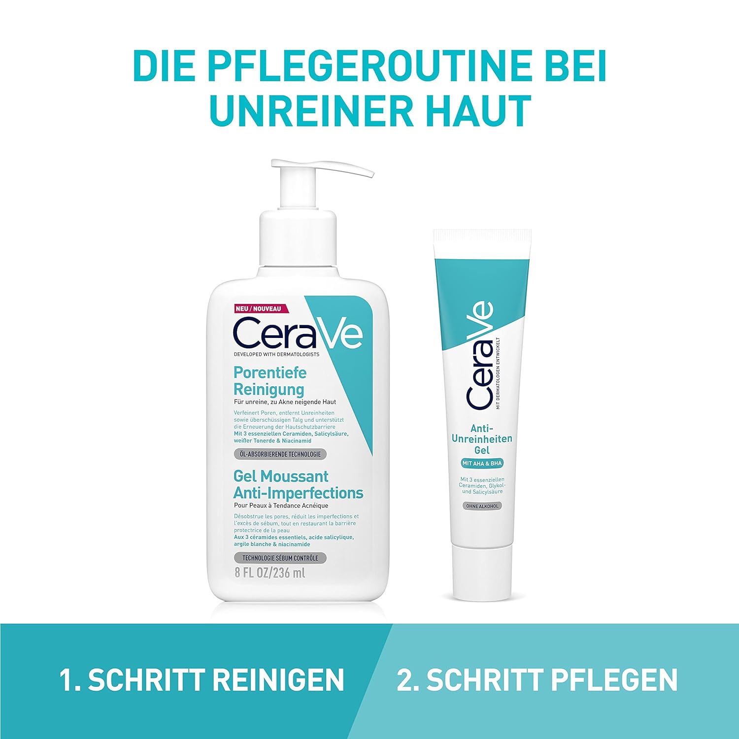 CeraVe Deep Pore Cleansing for the Face, Foaming Cleansing Gel against Pimples, for Blemished and Acne Prone Skin, with Clay and Niacinamide, 1 x 236 ml
