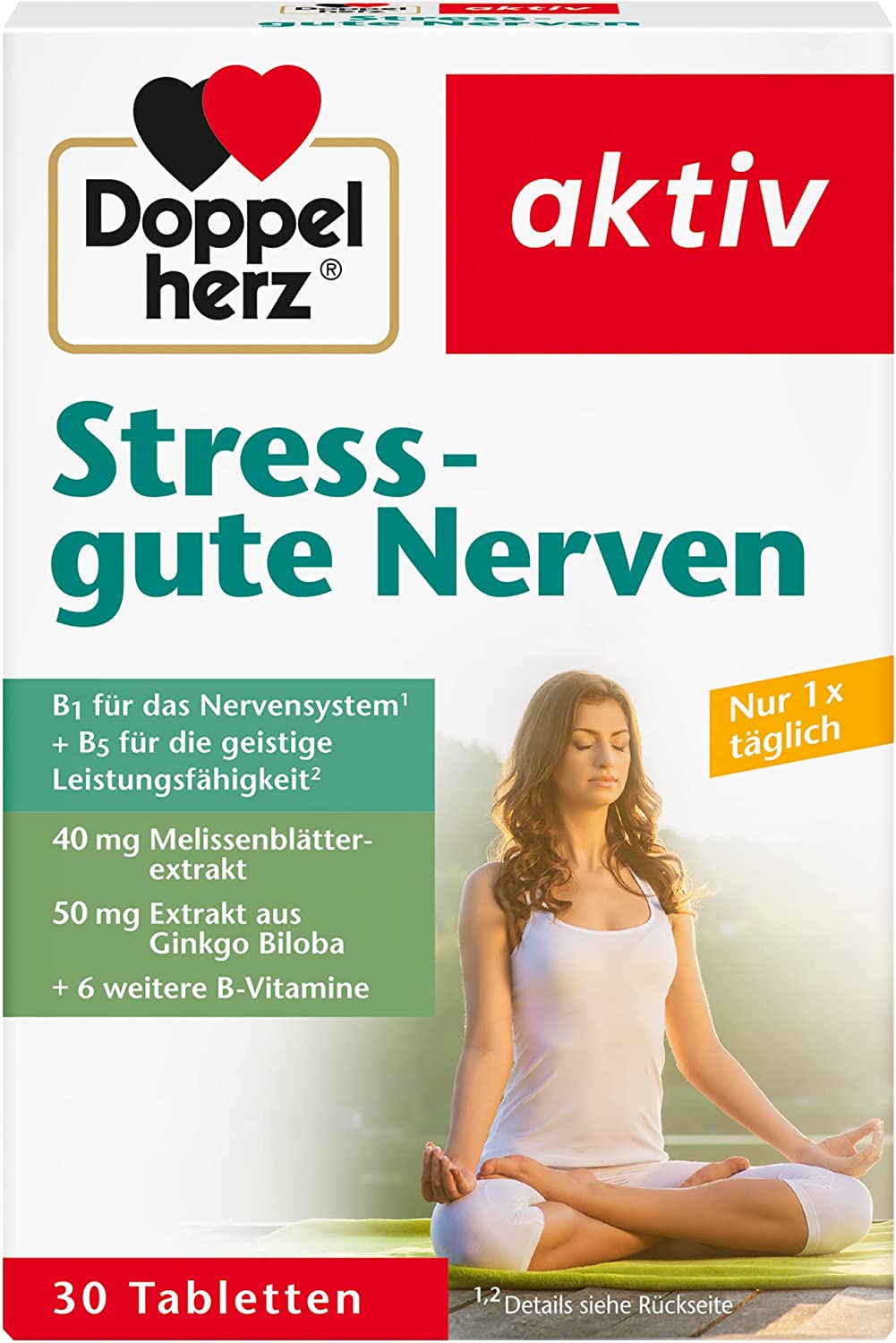 Doppelherz Double heart stress - Good nerves - Dietary supplement with vitamins B1, B2, B6 and B12 for normal function of the nervous system - with Ginkgo & Balm - 1 x 30 tablets