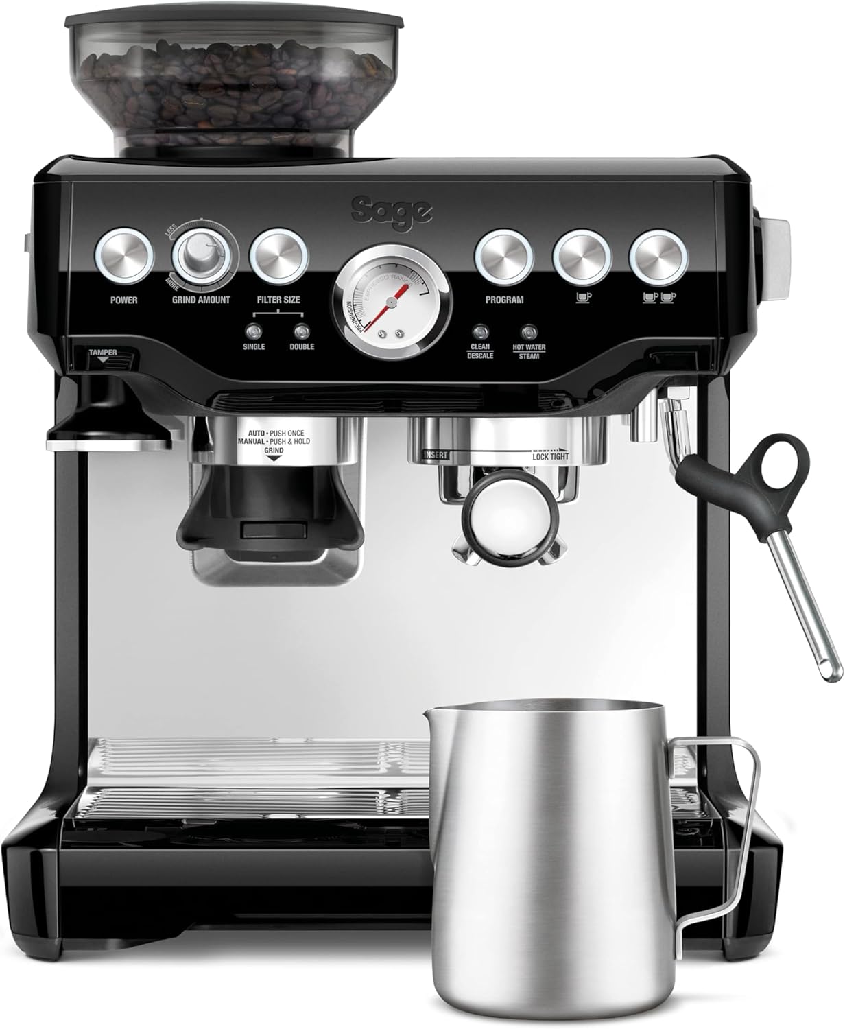 Sage - The Barista Express - Coffee Machine with Manual Milk Frother & Grinder - Automatic Grinding, Individual Milk Foam - Black Sesame