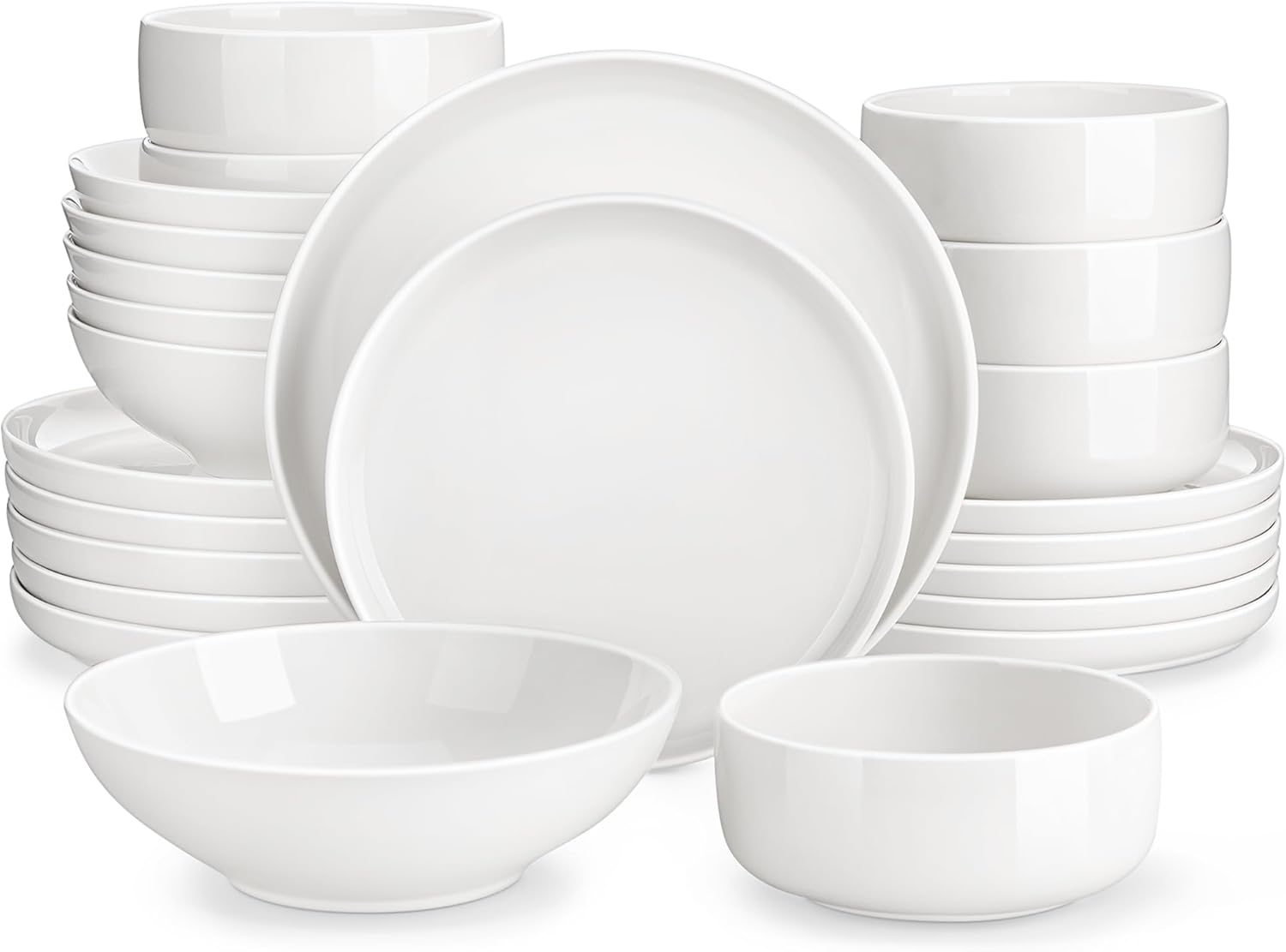 MALACASA Luna 24-Piece Dinner Service Set for 6 People, White Porcelain, Modern Crockery Set with 6 Dinner Plates, Dessert Plates, Soup Plates and Cereal Bowls