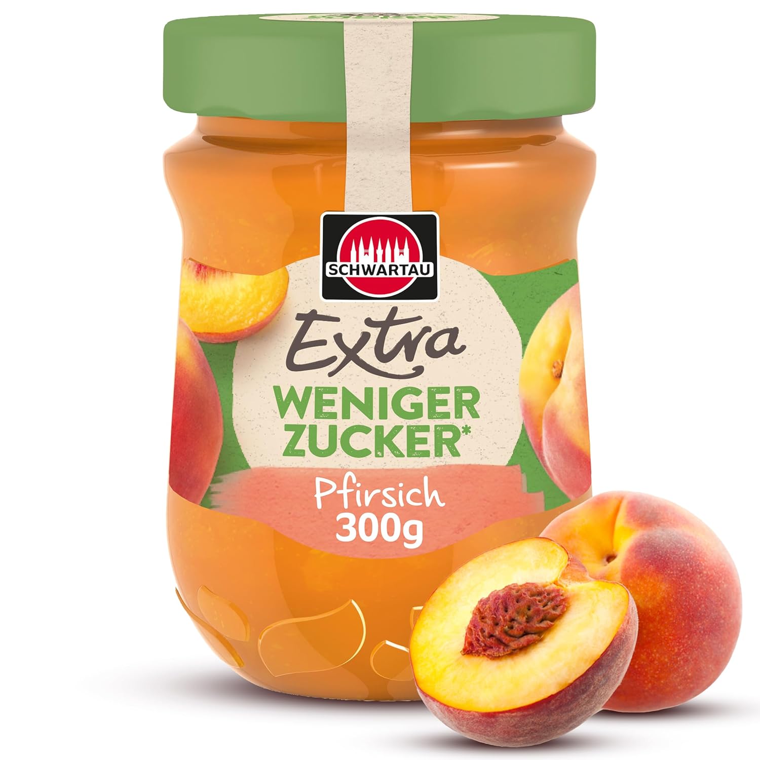 Schwartau Extra Less Sugar Peach, Sugar-Reduced Fruit Spread, 300 g