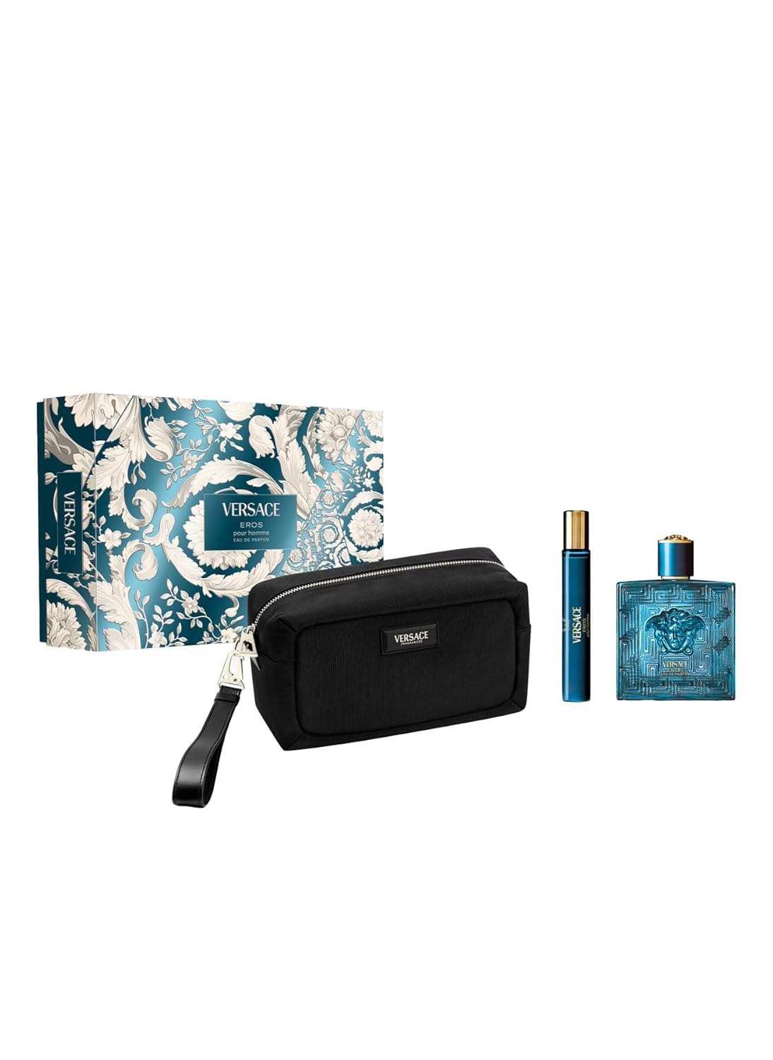 Versace Eros Eau de Parfum Gift Set 2025-100 ml EDP, 10 ml Travel Spray and Toiletries Bag