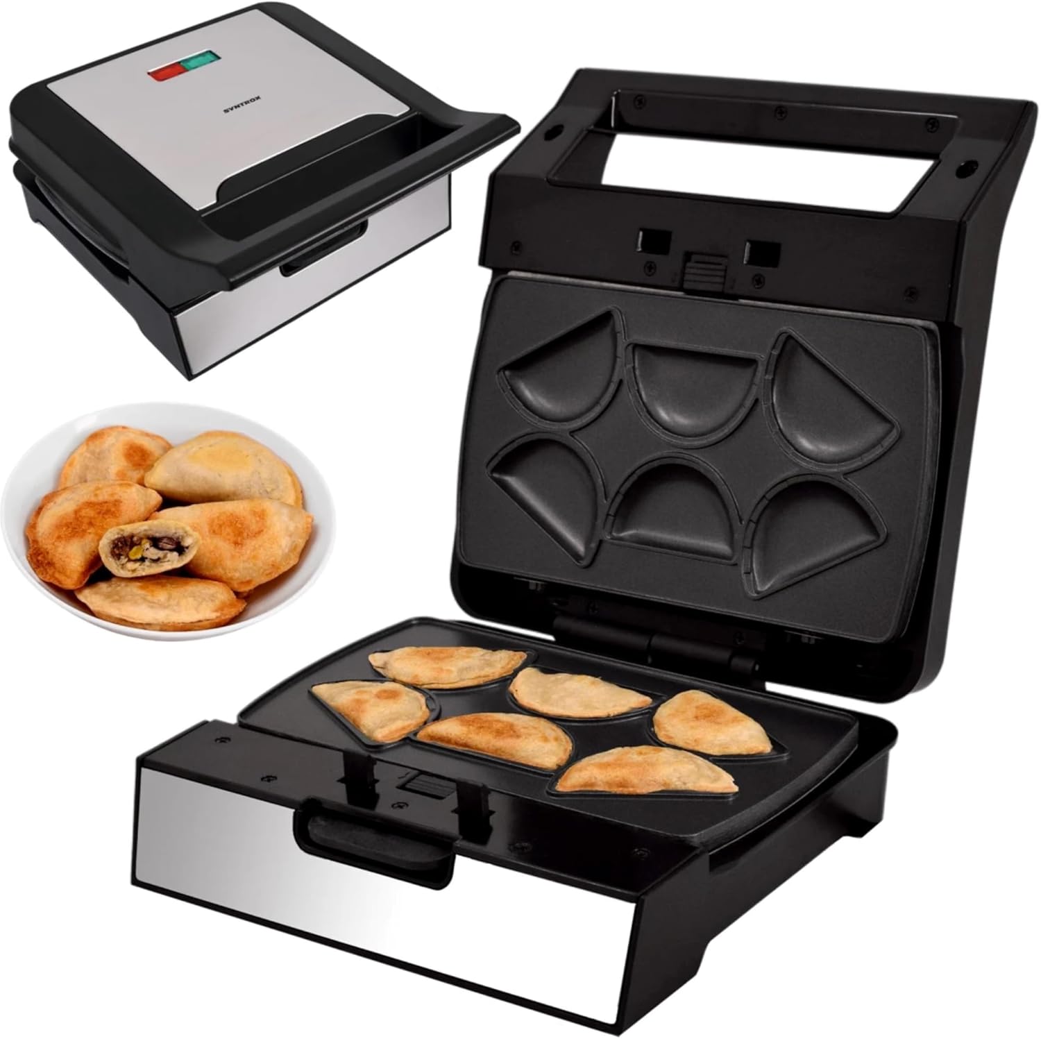 Syntrox Germany Syntrox Churros Maker with Removable Plates, 1400 Watt, Stainless Steel, Fast Heating, Non-Stick Coating, Various Removable Plates, Multifunctional Device (Mini Empanada Maker)