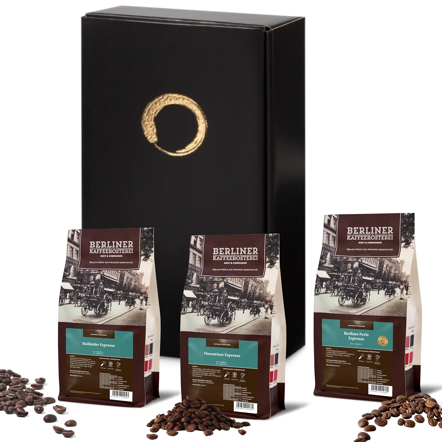GUSTONE. Premium Espresso Gift Set | 3 High-Quality Espresso from the \"Berlin Coffee Roastery\" | Berlin Pearl, Florentine, Milanese Espresso