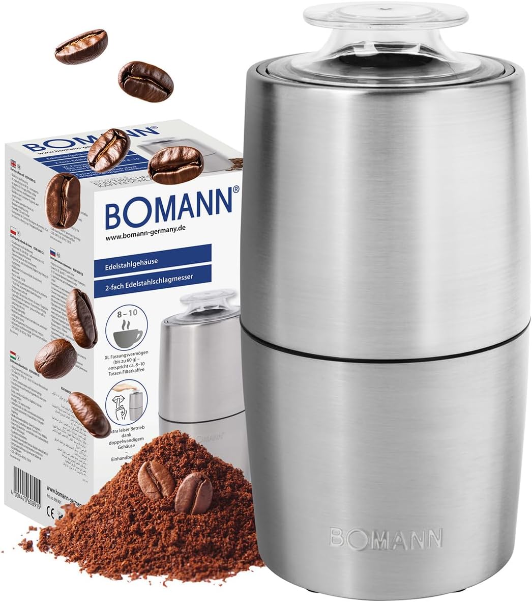Bomann Electric Coffee Grinder for 60 g Coffee Beans Grinder Variable Electric Coffee Grinder 150 W Stainless Steel Knife Accessories for Coffee Machine Espresso Mocha Coffee Grinder KSW 6089 CB