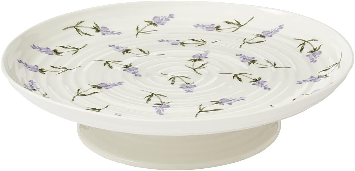 Portmeirion Sophie Conran Lavandula Cake Plate with Base, 12 Inch Porcelain Cake Stand, White Round Dessert Stand, Cupcake Stand for Birthday Parties, Weddings and Baby Shower