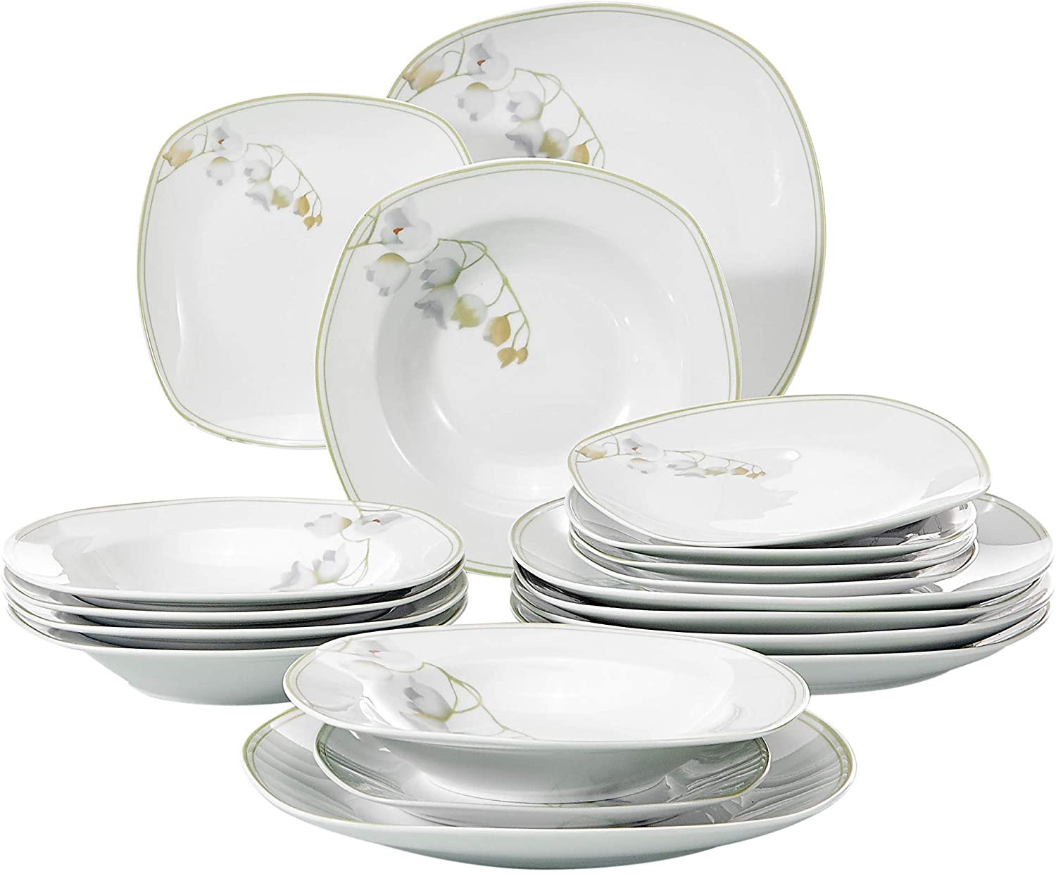 Veweet Emily Dinner Service Porcelain Set, 18 / 36 Pieces Crockery Set, 20 / 40 Pieces Breakfast Service Set, 24 / 48 Pieces Dinner Service Set, 30 / 60 Pieces Table Service Set