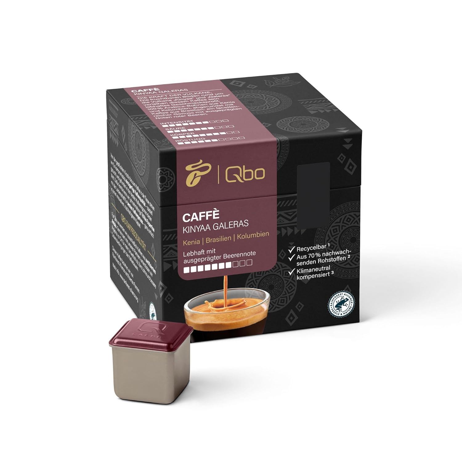 Tchibo Store Tchibo Qbo Caffè Kinyaa Galeras Premium Coffee Capsules, Pack of 27 (Caffè, Intensity 7/10, Vivid and Berry), Sustainable, Made from 70% Renewable Raw Materials & Climate Neutral Compensated, 400 gm