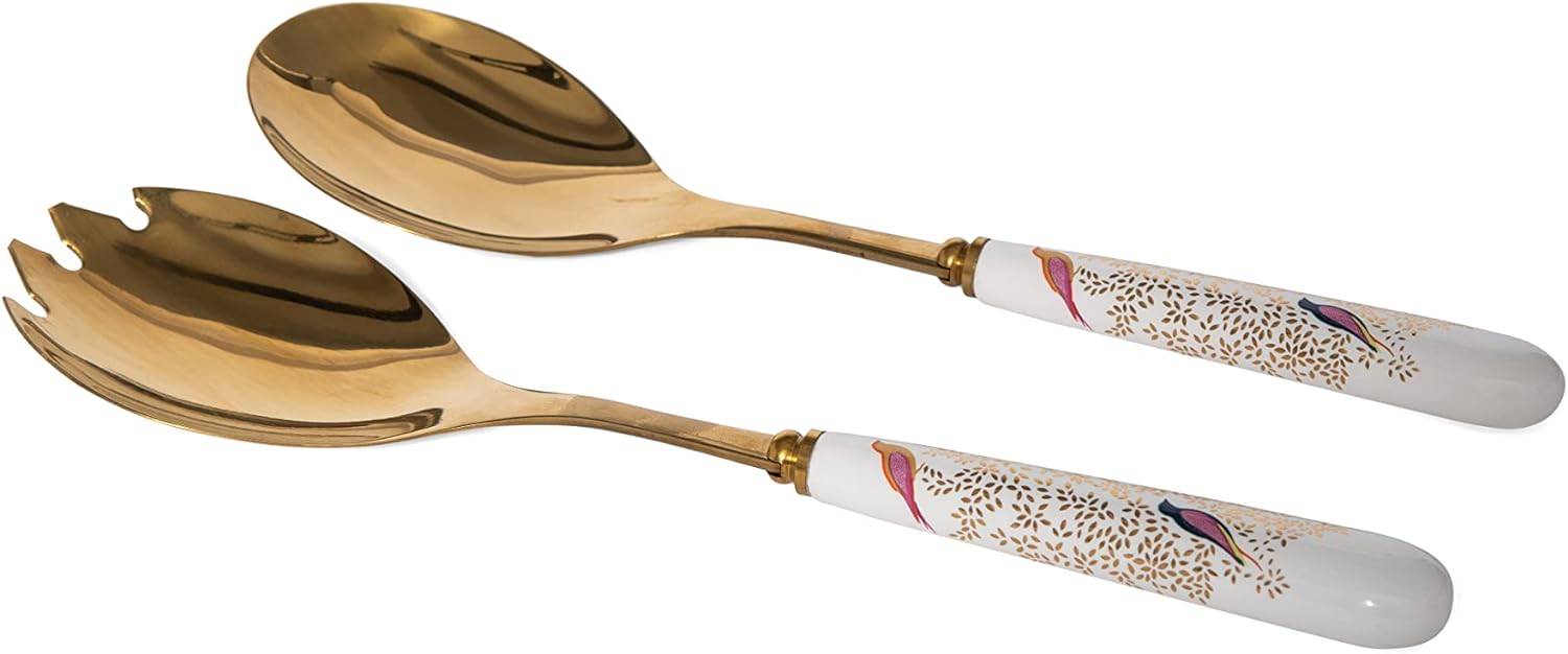 Portmeirion Sara Miller Chelsea Collection Gold Salad Servers Boxed