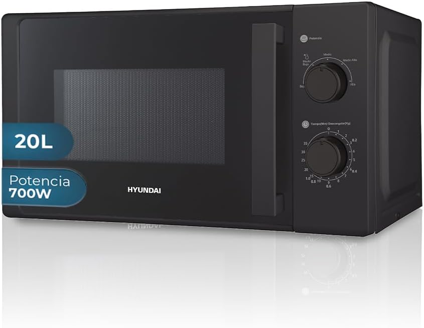 Hyundai Microwave Oven 20L Black Glass HMW2700N 700W 5 Programs Defrost Function Inner Coating Easy Cleaning Timer 35 Minutes