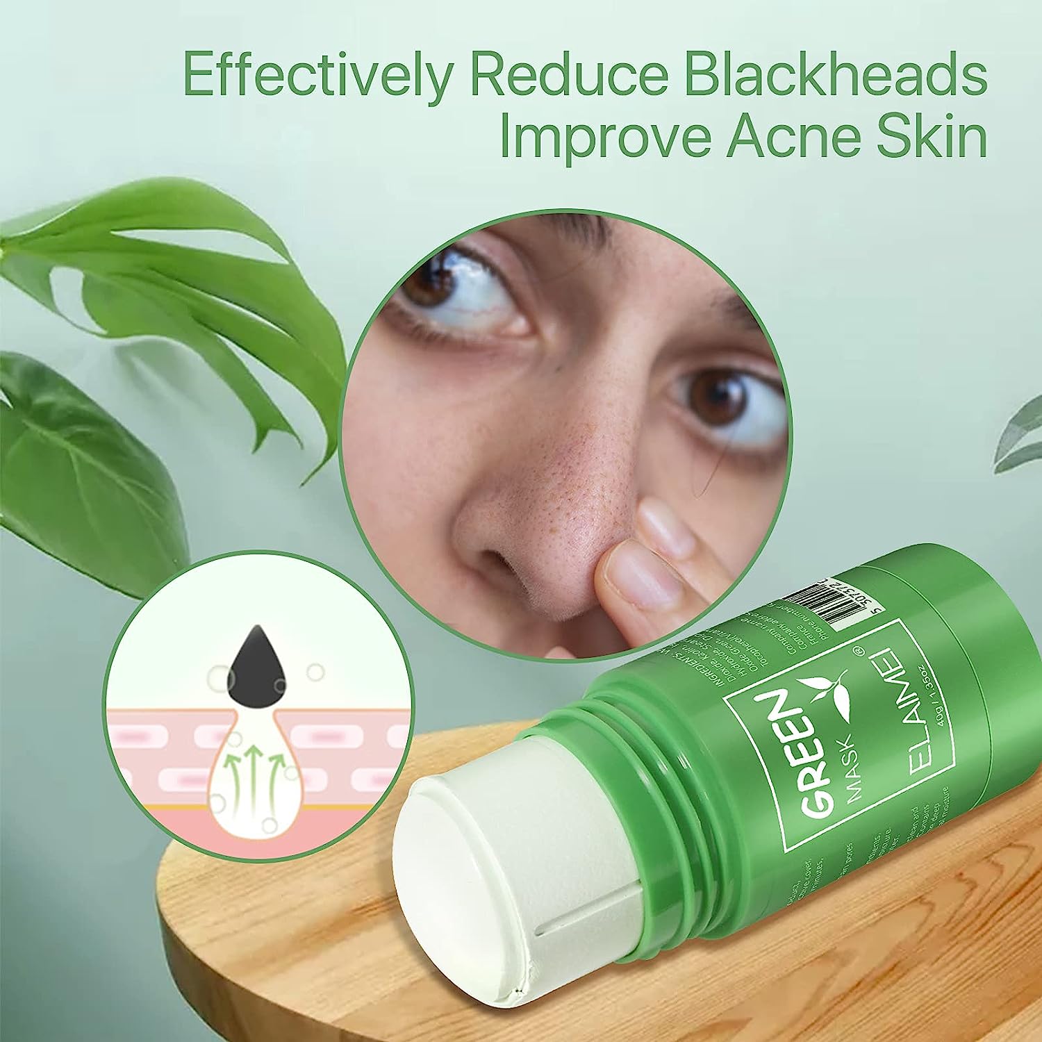 Pegciz Pack of 2 Purifying Deep Clean Oil Control Cleansing Green Tea Stick Mask, Anti-Acne Green Face Mask Sticks, Solid Oil Control Cleansing Mask All Skin Types