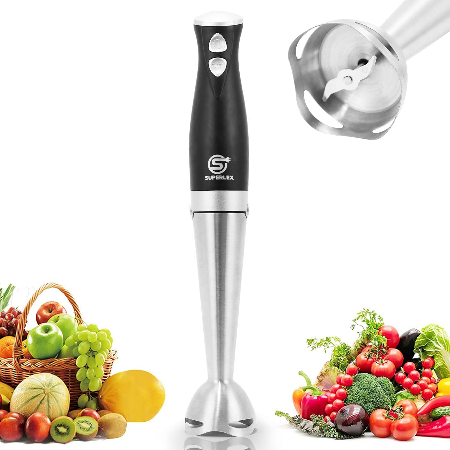 Generic Superlex Electric Hand Blender 700 Watt, 2 Speed Levels, Turbo Button, Purée Stick, Stainless Steel Blender, for Baby Food, Soup, Smoothies, Puree, Sauce Hand Blender