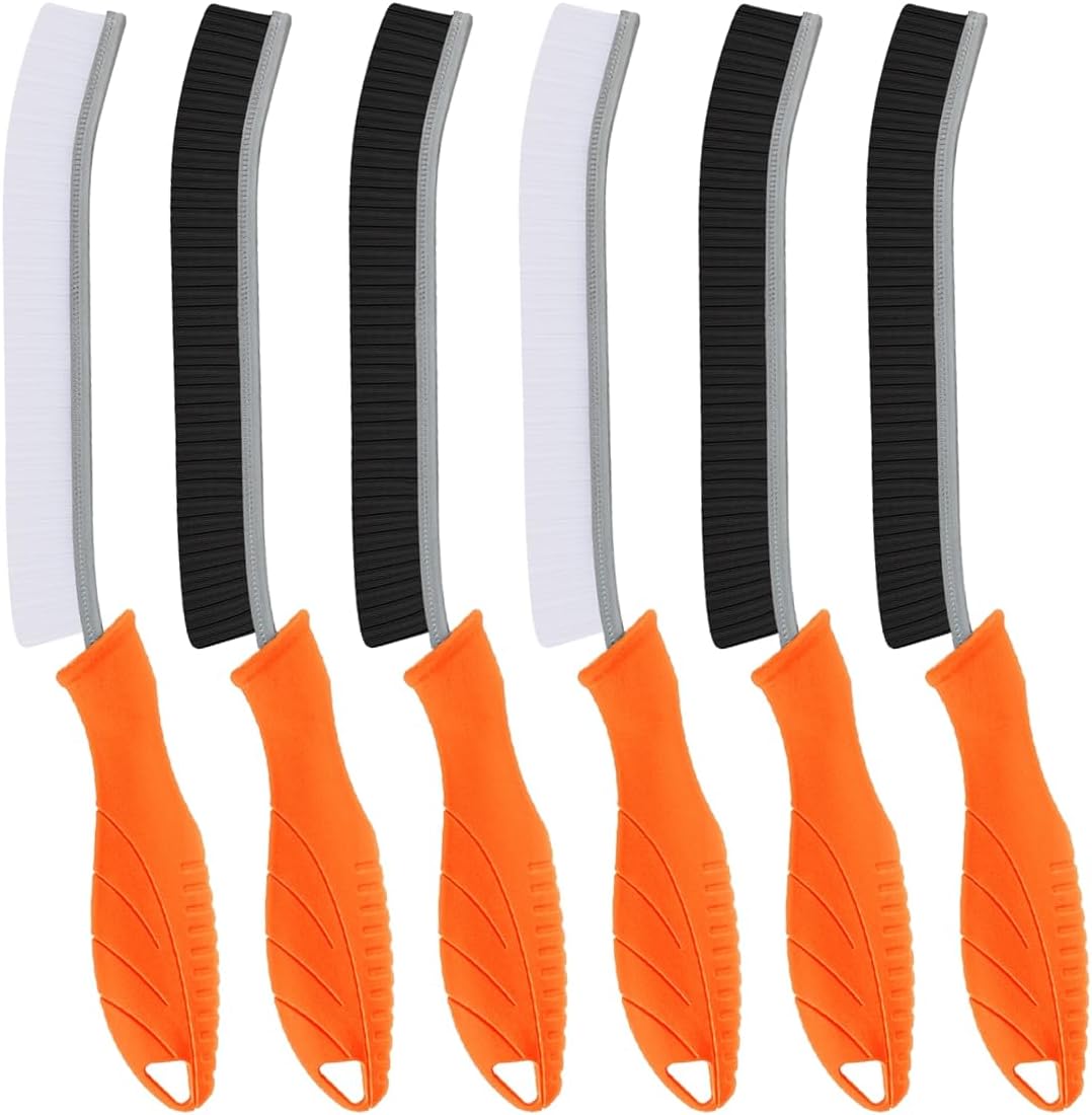 TQRR Hard Bristle Grout Cleaning BrushThin Grout Cleaning Brush, Small Cleaning Brush, Kitchen Brush, Cleaning Tool for Toilet, Bathroom, Home, Bathtub, Sink (6, Orange)