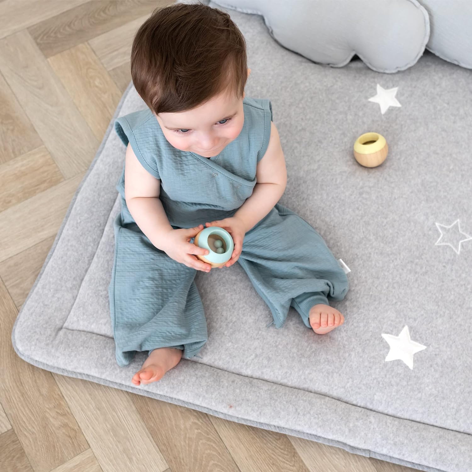 BEMINI Playpen Crawling Blanket Pady Terry + Terry Mix Grey