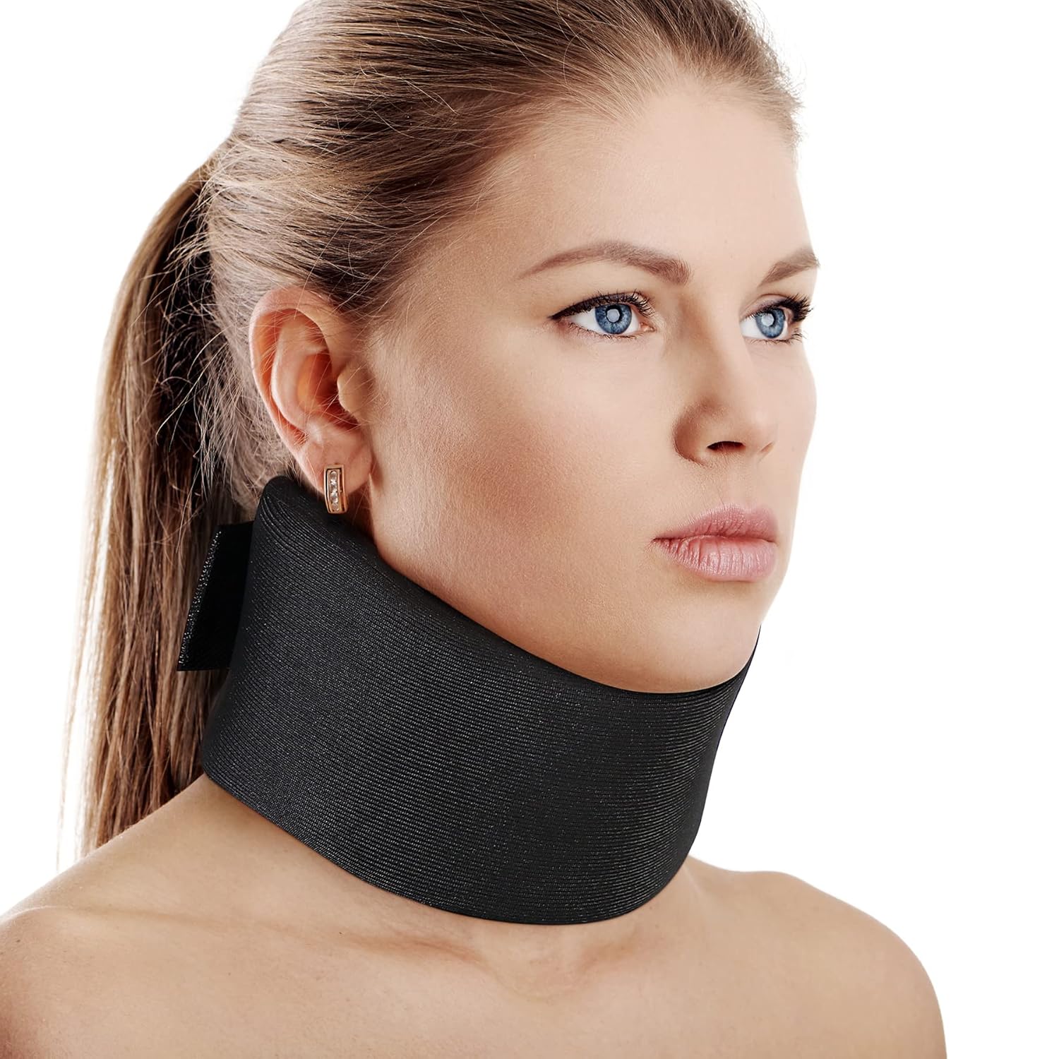 Cozyhealth Soft Foam Neck Brace, Universal Neck Brace, Adjustable Neck Support for Sleeping, Relieves Neck Pain and Spinal Pressure (Black, 3" Deep Collar, M)
