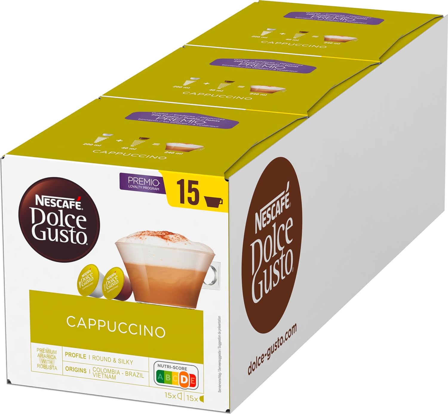 NESCAFE DOLCE GUSTO NESCAFÉ Dolce Gusto Cappuccino XXL Storage Box (90 Capsules, 100% Arabica Beans, Light Coffee Enjoyment with Creamy Milk Foam), Pack of 3 (3 x 30 Capsules)