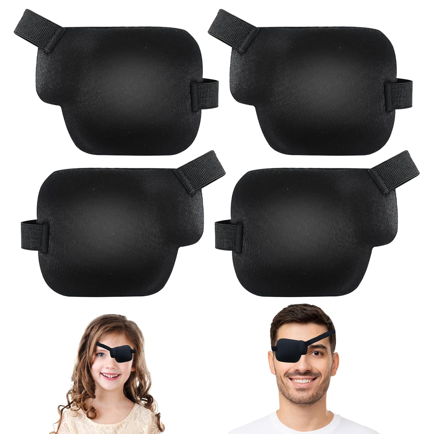 Rienan Pack of 4 Eye Patch Medical Adult Velcro Adjustment Eye Plasters Adult One-Eye Black Eye Patch Suitable for Post-operative Repair of Amblyopia and Strabismus
