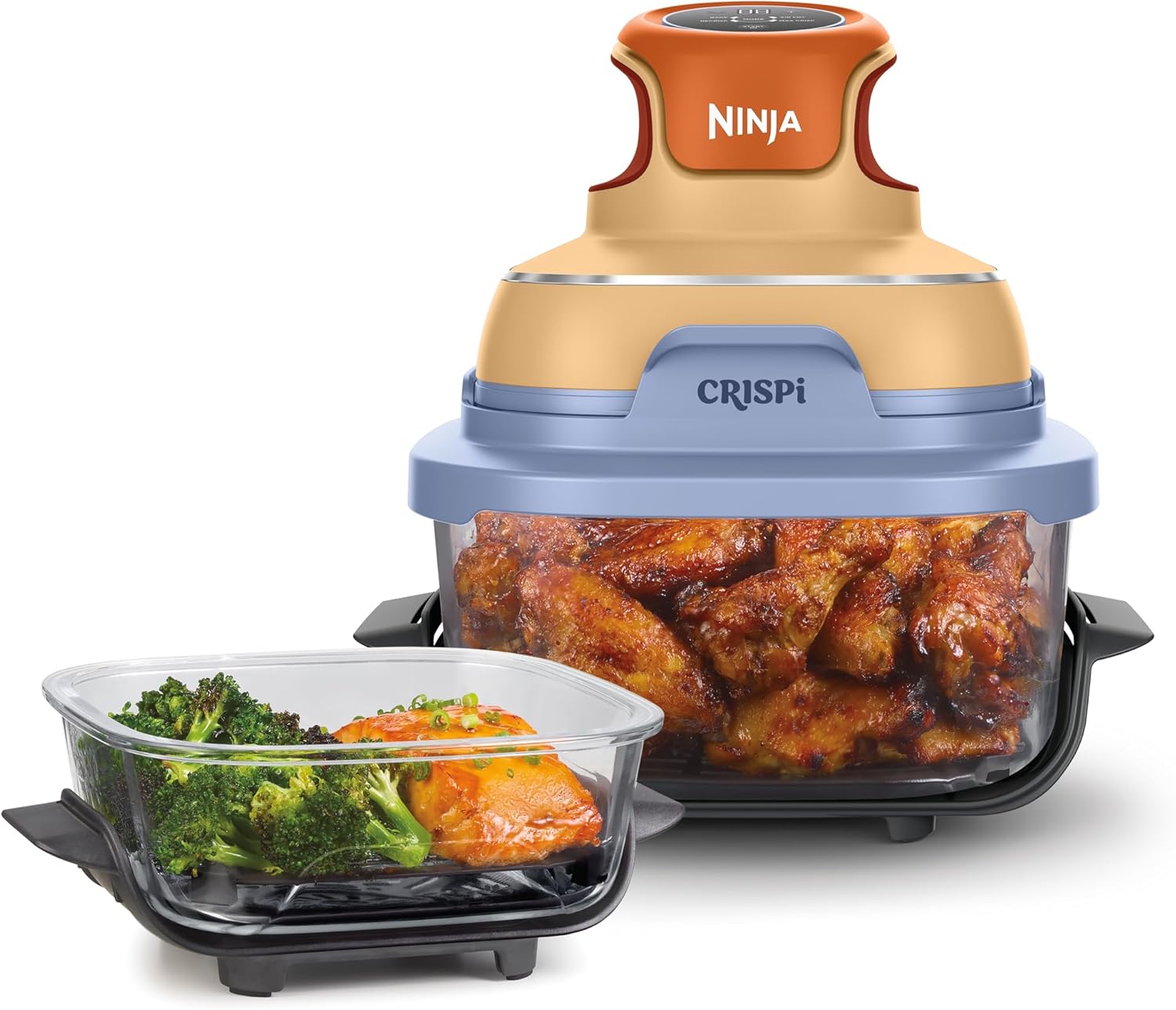 Ninja CRISPi Portable Hot Air Fryer, 3.8L & 1.4L, 4-in-1: Hot Air Frying, Roasting, Cracking, Compact Design, 2 Removable Glass Containers & Lids 1700W, Mango Clouds FN101EUORPR