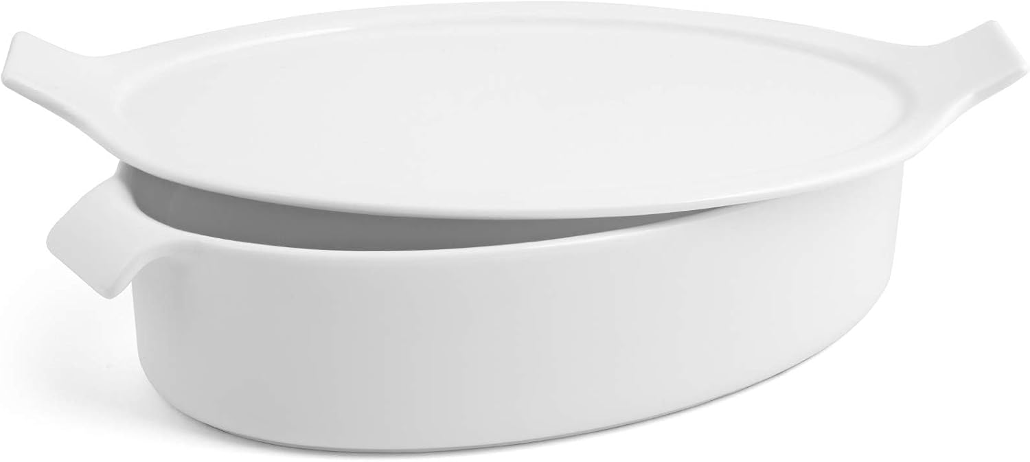H&h Pirofila Oval, Porcellana Bianca, cm17x25xH6, with Coper