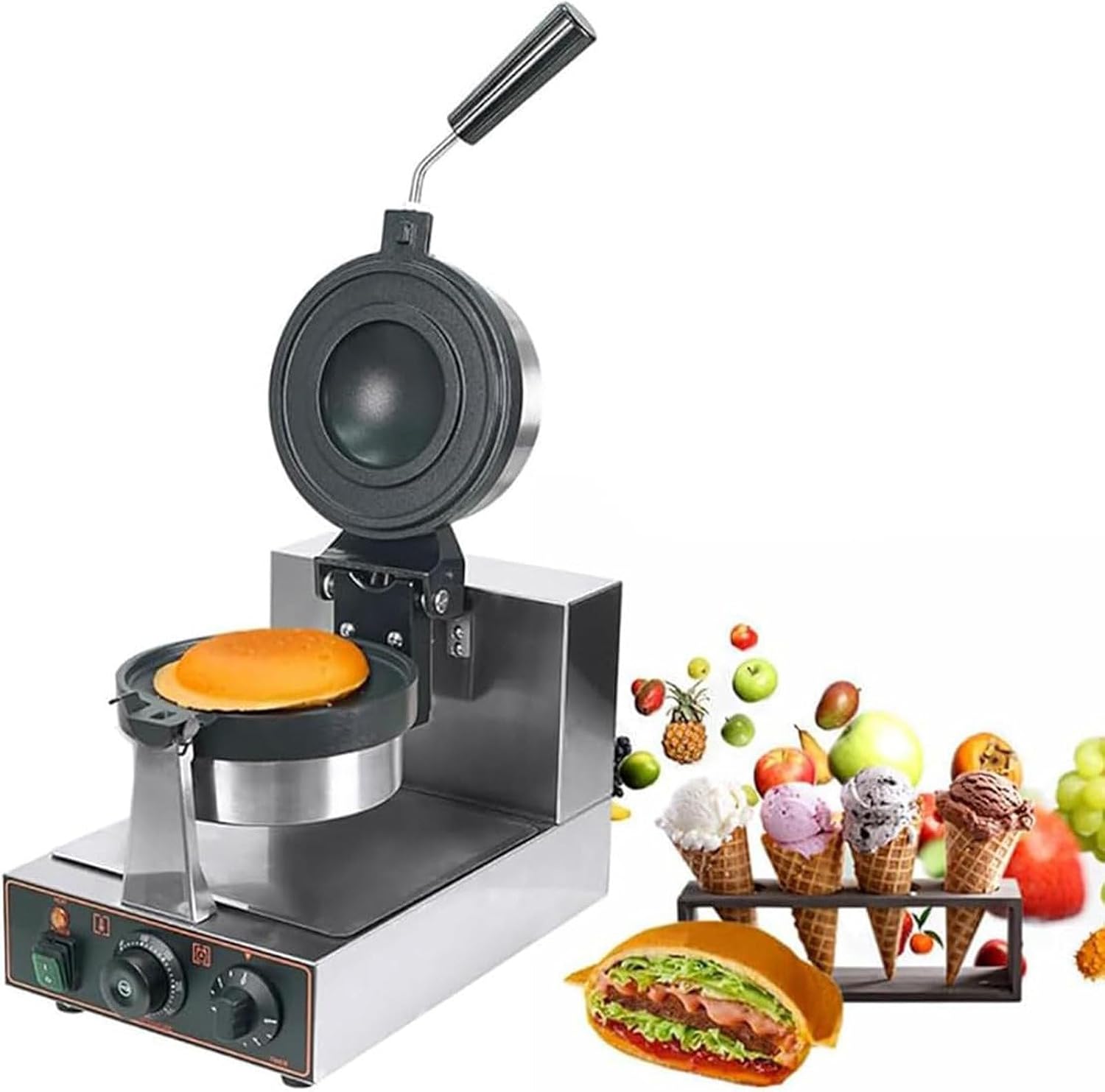 Generic UFO Burger Machine, Commercial Hamburger Press, Ice Cream Cone Maker, Non-Stick Electric Panini Press, Adjustable Temperature 50-300℃, Non-Stick Pan,B
