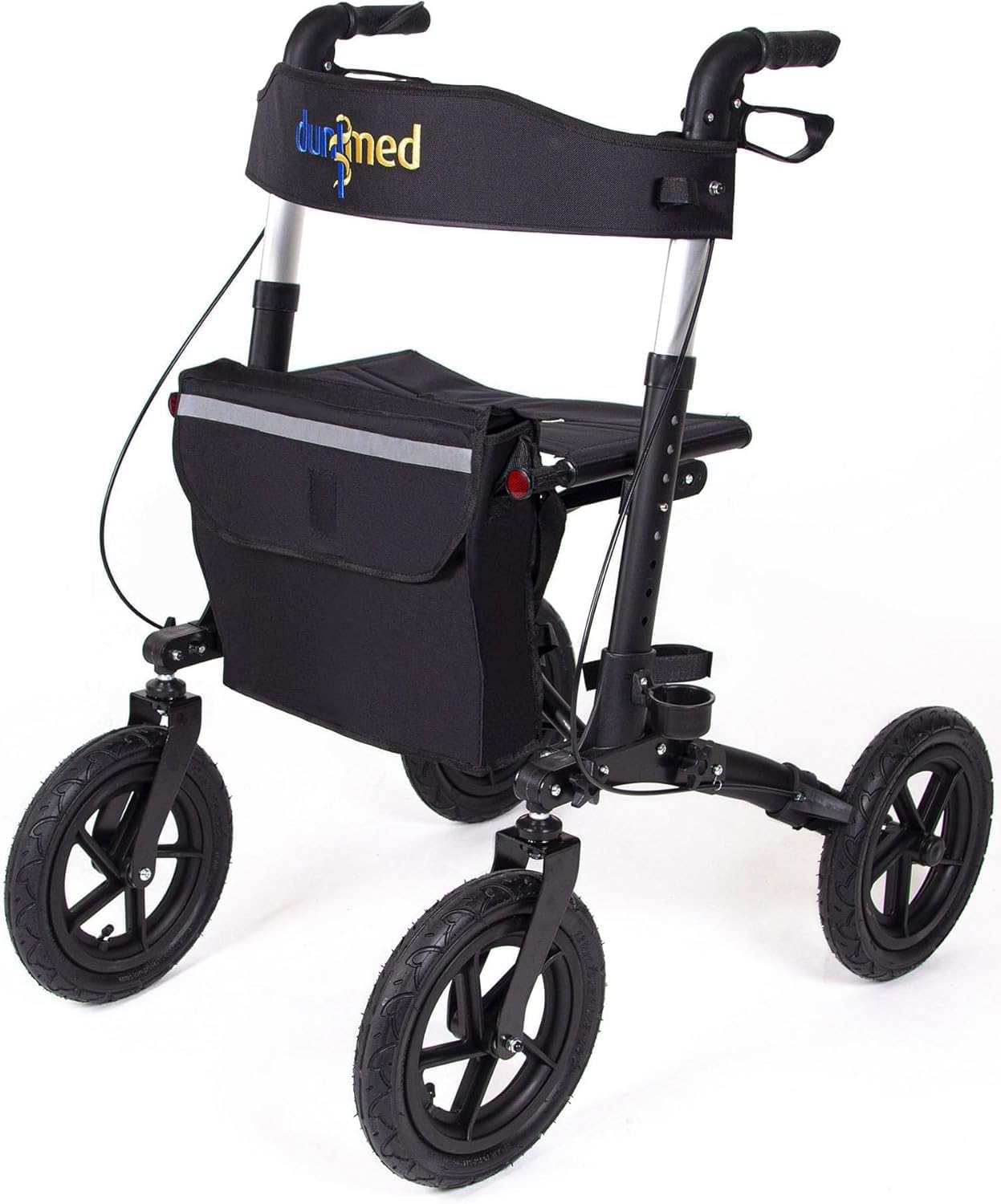 Dunimed Outdoor Rollator with Pneumatic Tires and Seat - Shock Absorbing Large Pneumatic Tires and Carry Bag - Folding Roller Frame - Robust and Foldable Design