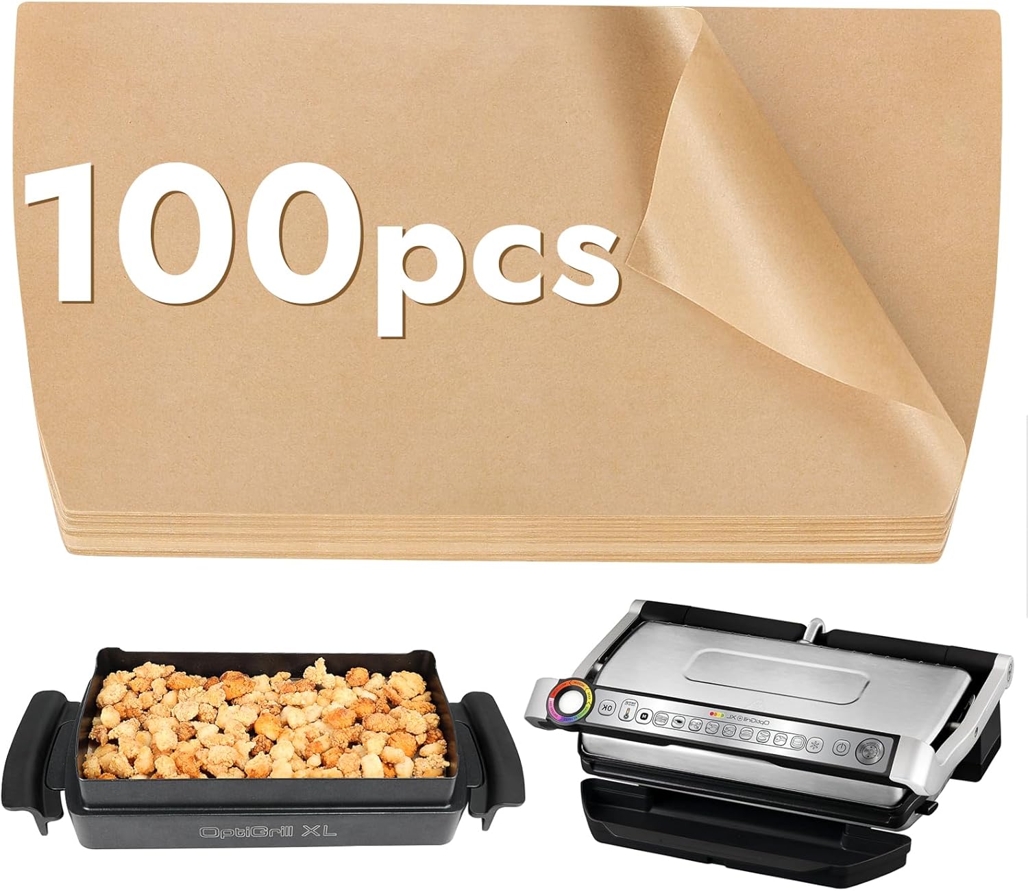 YQL Pack of 100 Baking Paper Waffle Insert Compatible with Tefal OptiGrill XL Baking Tray, OptiGrill Elite XL Accessories, OptiGrill Elite XL Waffle Plates Accessories, Waffle Plates OptiGrill XL