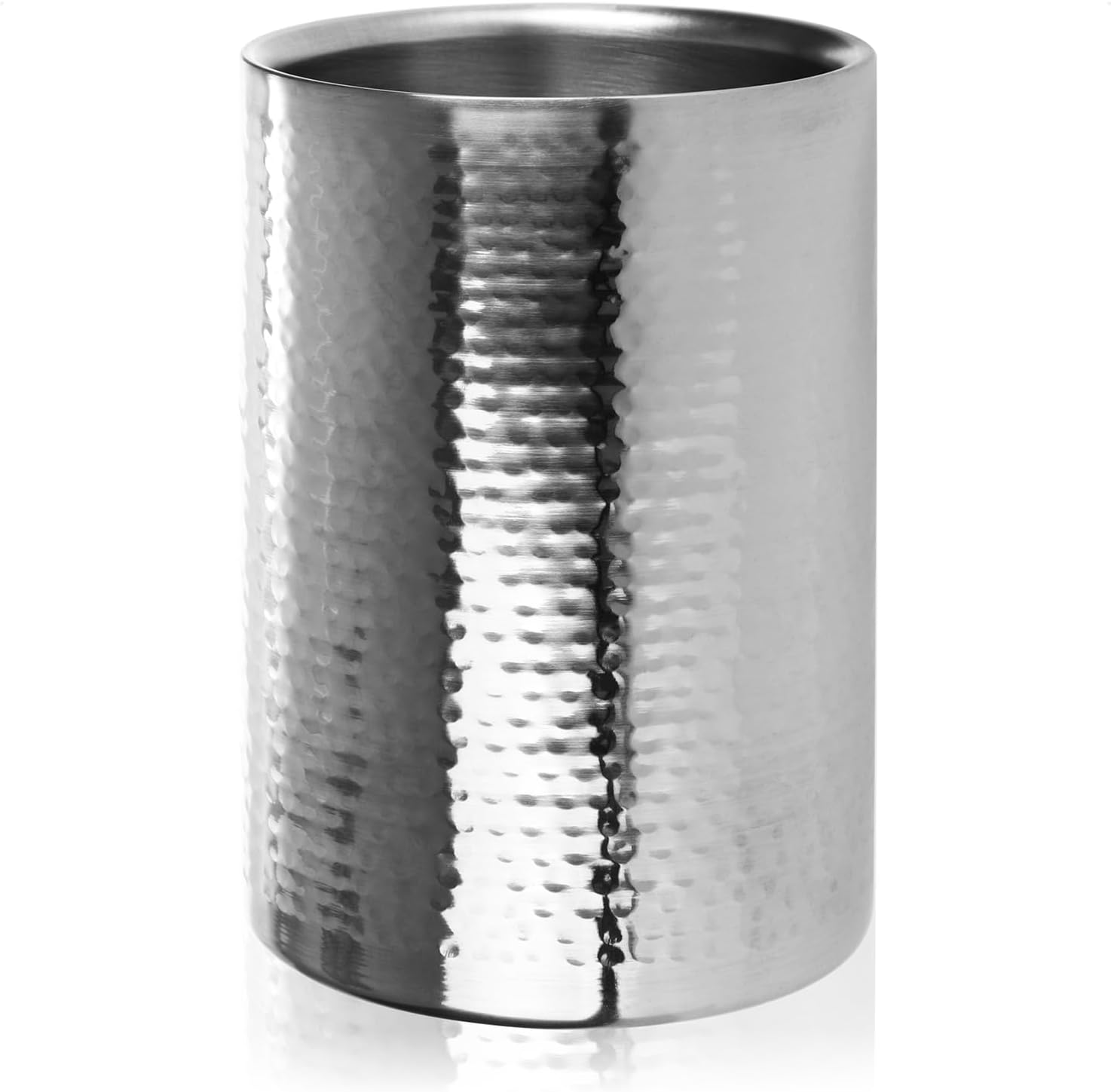 com-four® Bottle Cooler, Champagne Cooler, Stainless Steel Ice Cube Cooler, Double Walled Ice Cube Bucket, Hammered Design (1 Piece, Silver/Hammered)