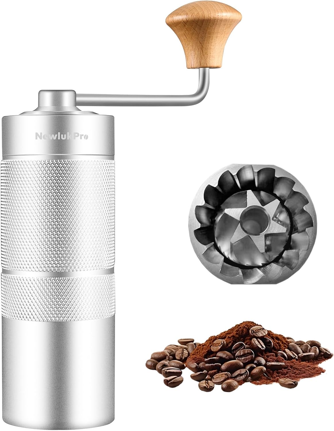 M6 Coffee Grinder Manual, Capacity 25 g, Hand Coffee Grinder Sharp Hexagonal Grinding Core, Portable Manual Coffee Bean Mill for Pouring Over Espresso (Silver)