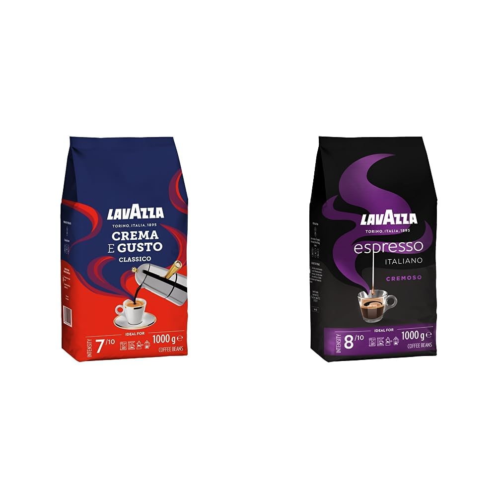 Lavazza, Crema e Gusto Classico, roasted coffee beans, with spicy aroman notes & espresso Italiano Cremoso, Arabica and Robusta coffee beans