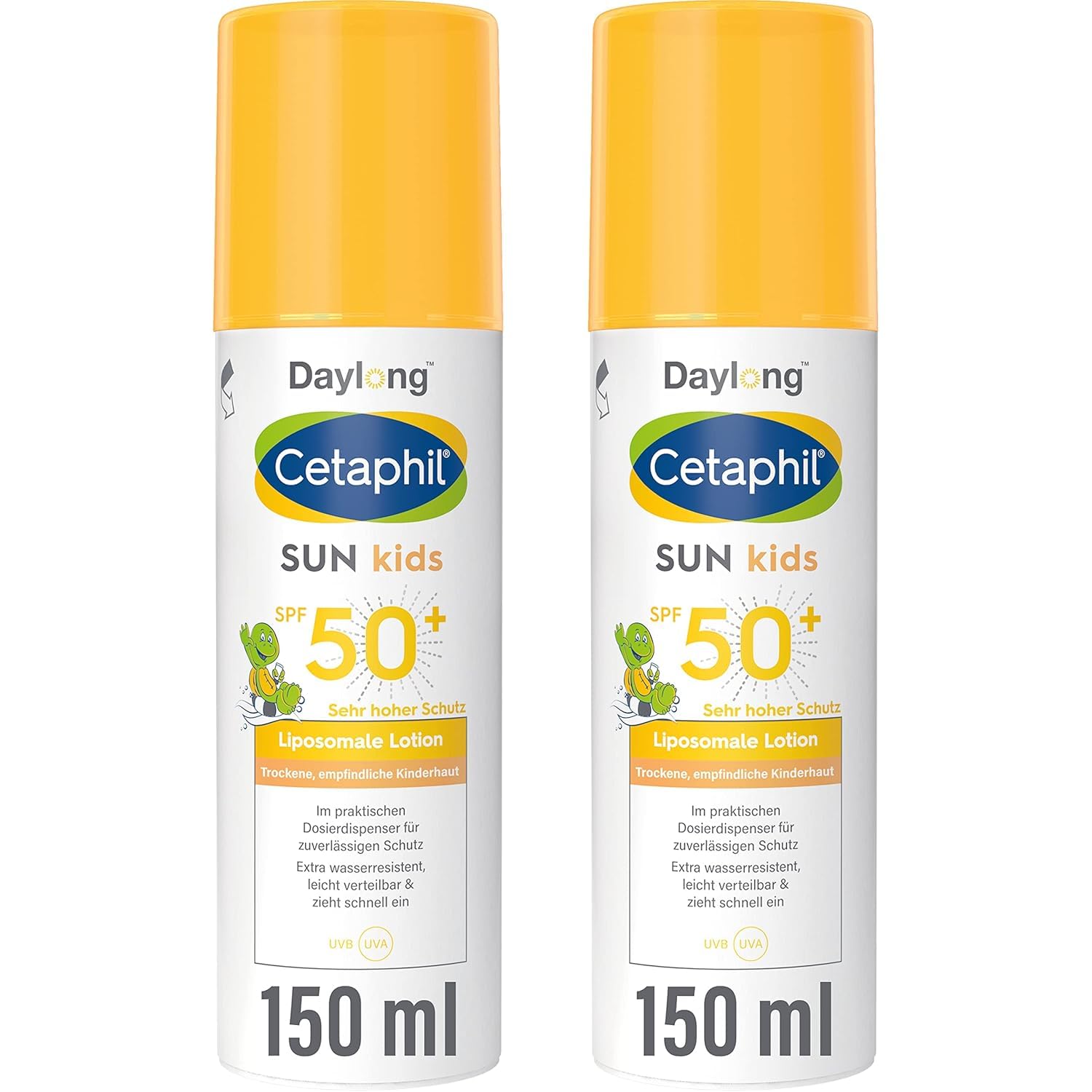 Cetaphil Sun Kids Liposomal Sun Lotion SPF 50+, 2 x 150 ml, Moisturizing Sun Protection in Pump Dispenser for Sensitive Baby Children\'s Skin, Easy Distributable Sun Cream, Extra Water Resistant