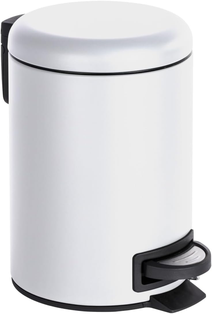 WENKO Leman Slate Blue Cosmetic Pedal Bin 3 Liter High Quality Bathroom Trash Can Small Waste Bin with Integrated Bin Bag Holder Painted Steel Slate Blue 17 x 25 x 22.5 cm
