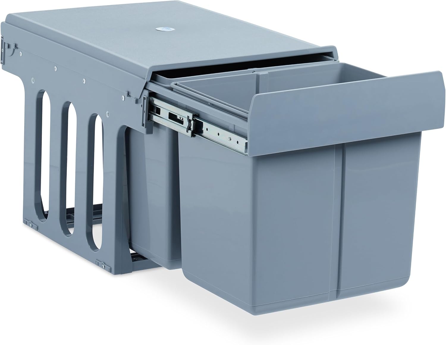 Relaxdays Built-In Kitchen Rubbish Bin, Pull-Out Duo, 15 Liter Each, Base Cabinet Waste System, Plastic, HBT 35.1 x 34.3 x 48 cm, Grey