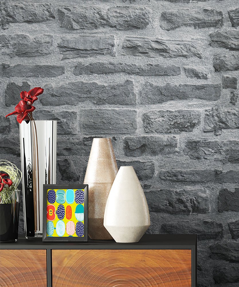 Newroom Design Natural Stone Grey Wallpaper Blue Newroom Wall Wallpaper – Stone Fun Modern